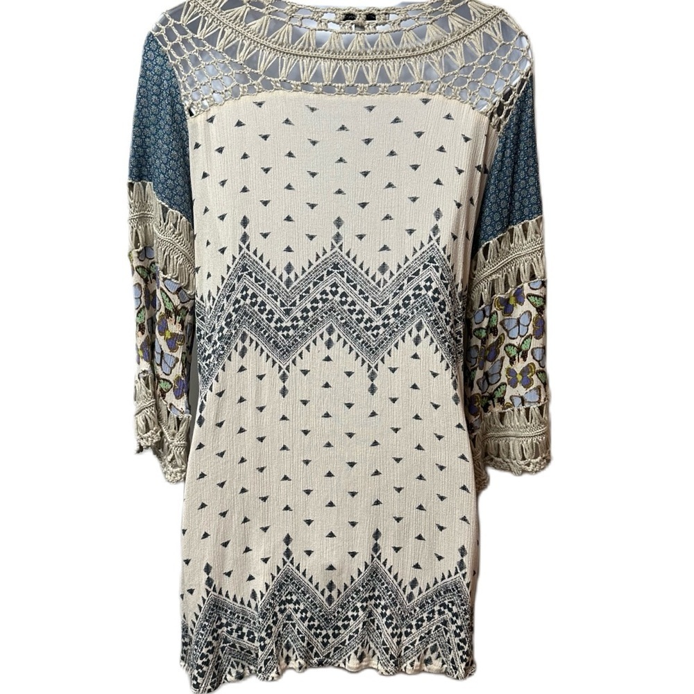John‎ Mark Boho Crochet Butterfly Blouse Size Medium Top - Picture 4 of 16